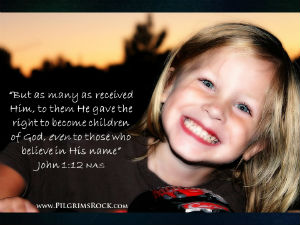 "But as many as received Him, to them He gave the right to become children of God, even to those who believe in His name." - John 1:12 - blonde girl grinning, sunset background