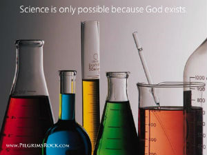 Science is only possible because God exists - glass beakers with colored liquid